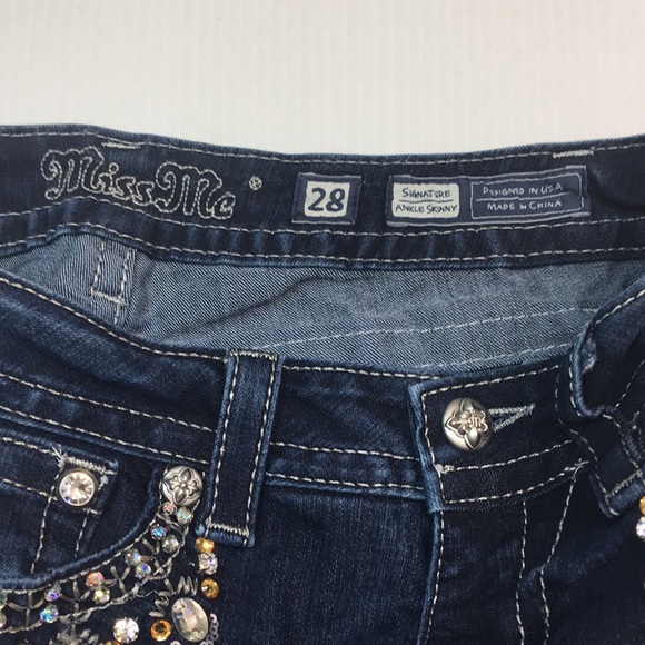 Miss Me Women’s Signature Ankle Skinny Blue Jean with Sequins Rhinestones. Sz 28 - Picture 4 of 11